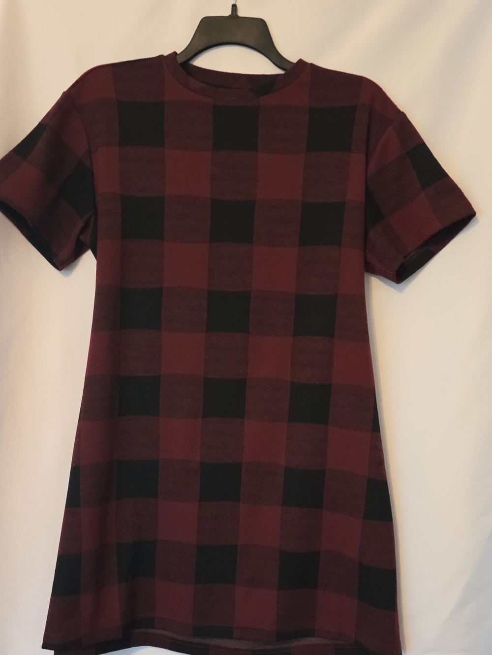 BB Dakota by Steve Madden Womens Burgundy & Black Plaid Short-Sleeve Tunic
